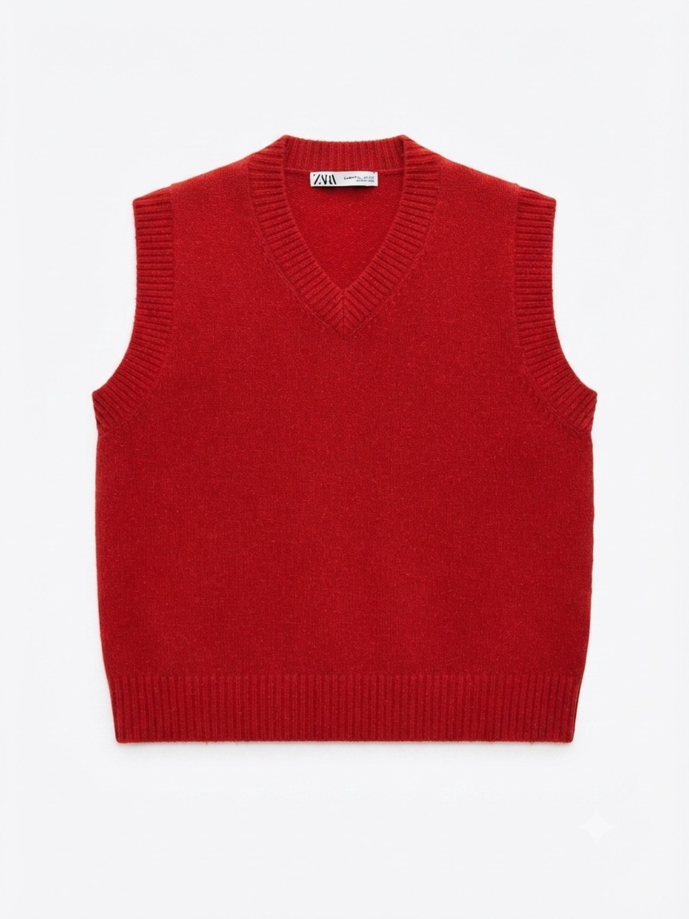 Zara Men's Bright Red V-Neck Knit Sweater Vest